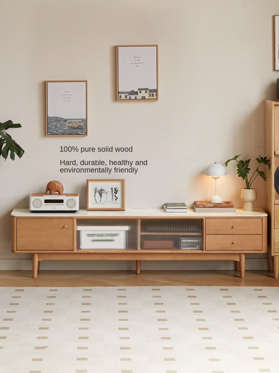 Poplar Solid Wood Modern Simple Rock Plate TV Cabinet.