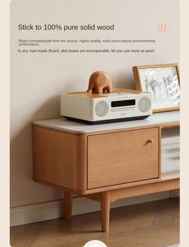 Poplar Solid Wood Modern Simple Rock Plate TV Cabinet.