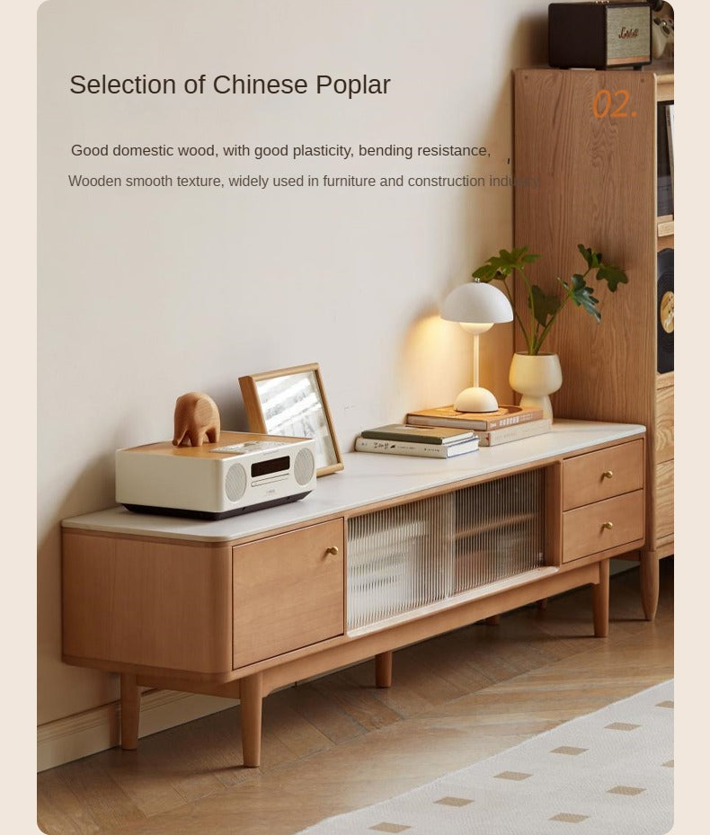 Poplar Solid Wood Modern Simple Rock Plate TV Cabinet.
