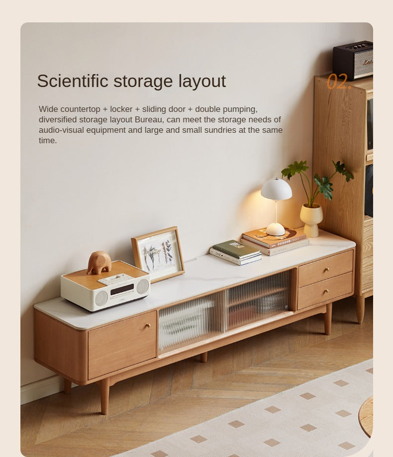 Poplar Solid Wood Modern Simple Rock Plate TV Cabinet.