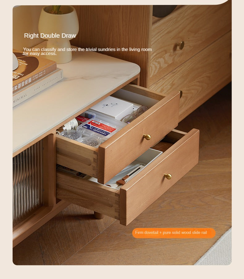 Poplar Solid Wood Modern Simple Rock Plate TV Cabinet.