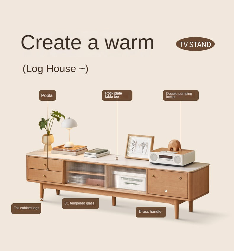 Poplar Solid Wood Modern Simple Rock Plate TV Cabinet.