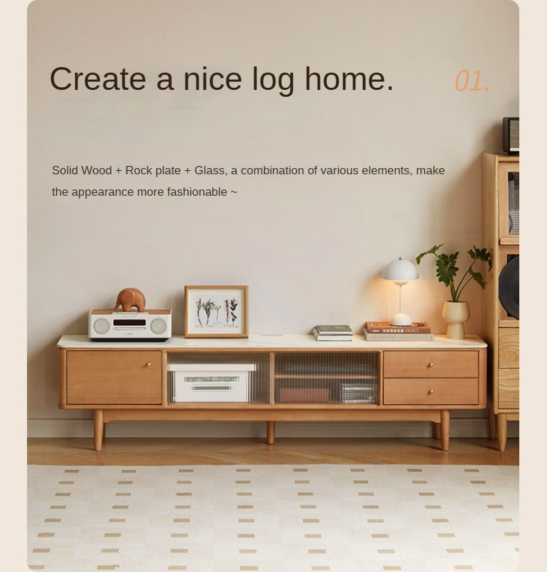 Poplar Solid Wood Modern Simple Rock Plate TV Cabinet.