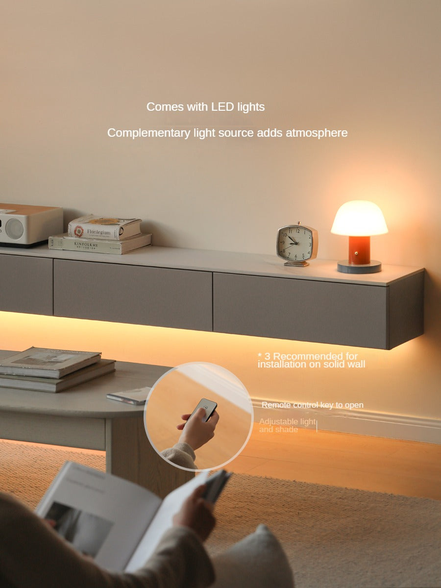 Poplar Solid Wood Wall-Mounted Suspended Splicing TV Cabinet.