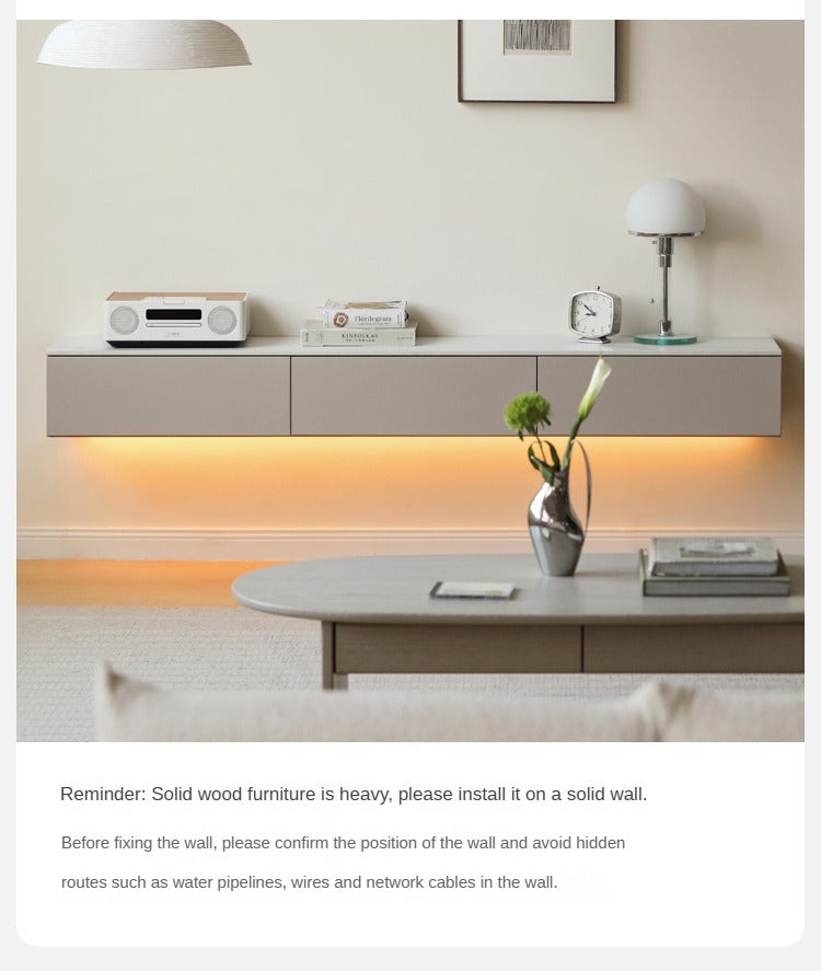 Poplar Solid Wood Wall-Mounted Suspended Splicing TV Cabinet.