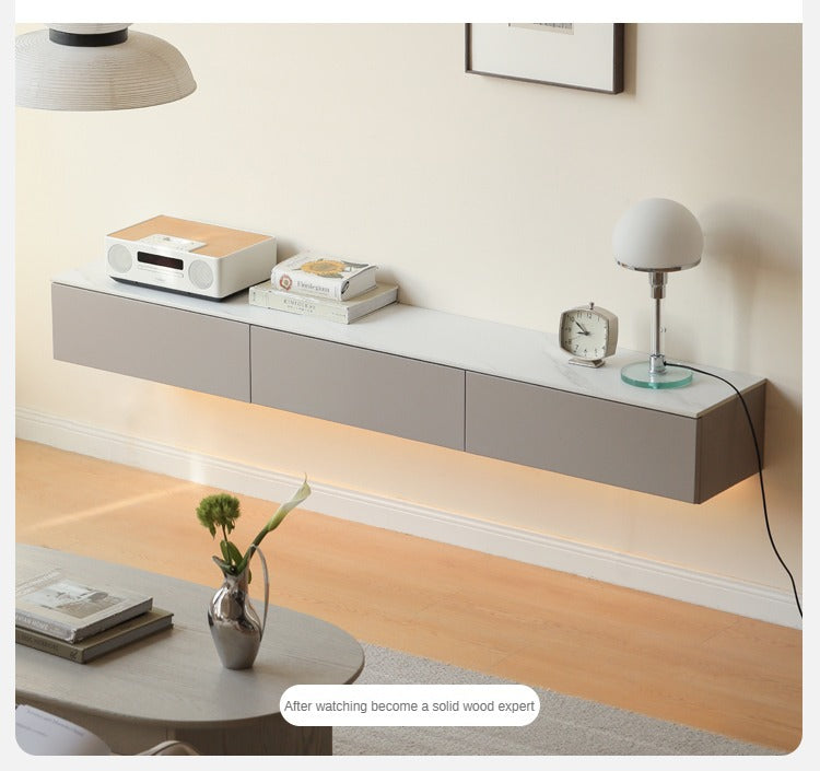 Poplar Solid Wood Wall-Mounted Suspended Splicing TV Cabinet.