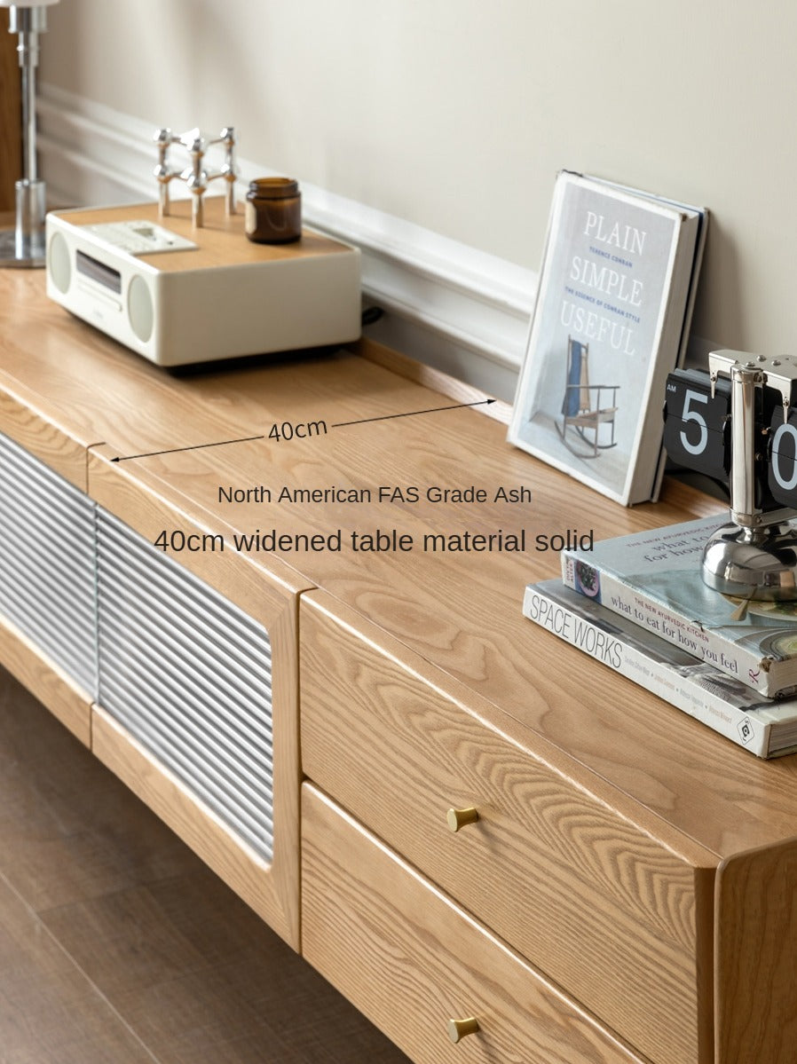 Ash Solid Wood Nordic White Wax TV Cabinet.