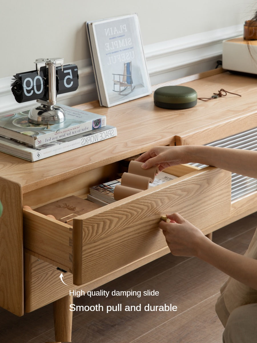 Ash Solid Wood Nordic White Wax TV Cabinet.