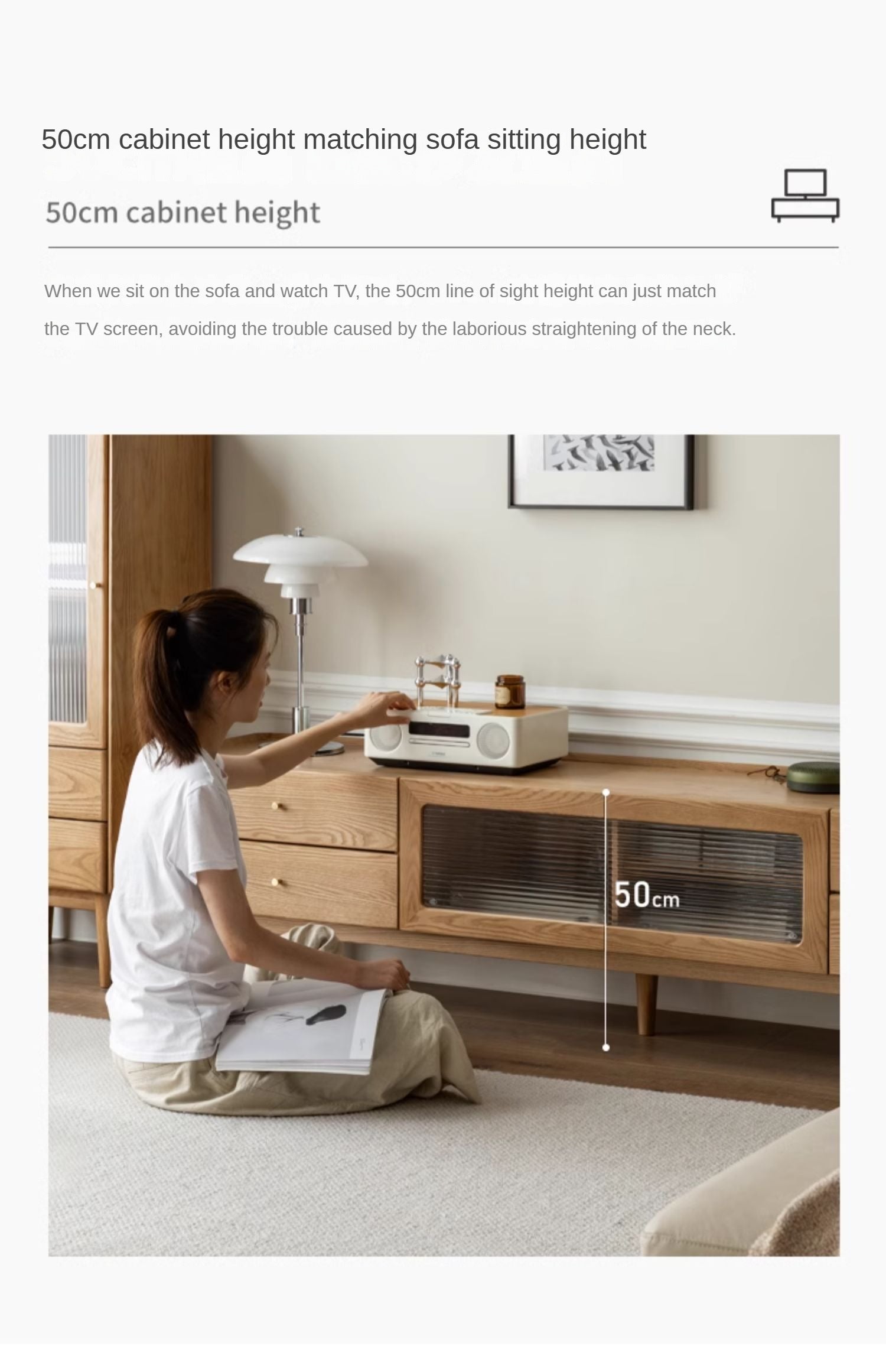 Ash Solid Wood Nordic White Wax TV Cabinet.