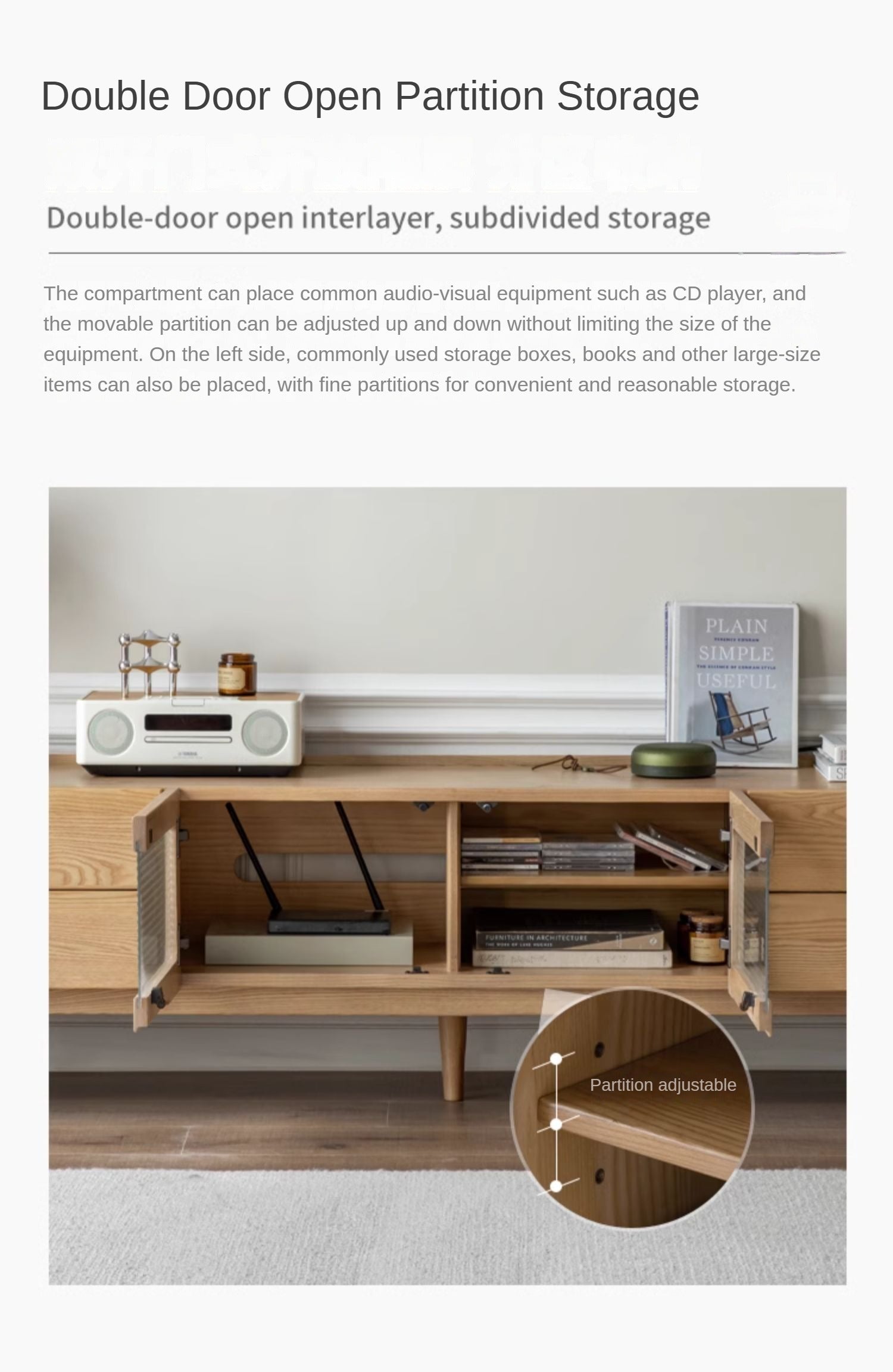 Ash Solid Wood Nordic White Wax TV Cabinet.