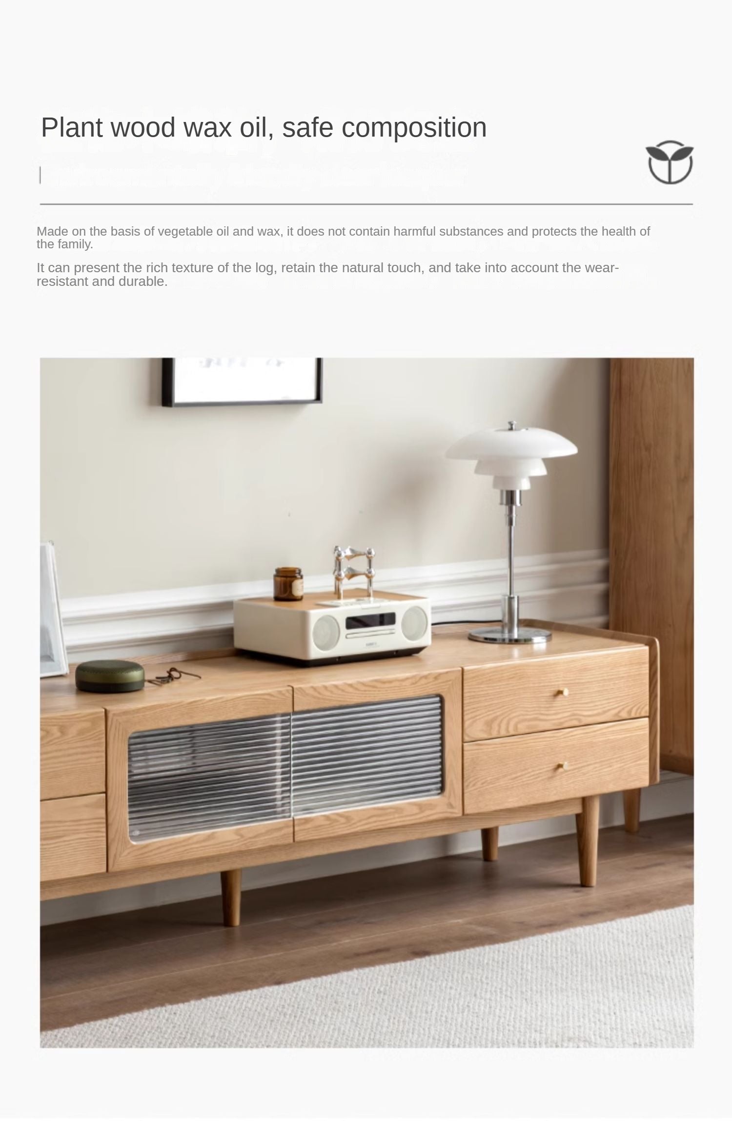 Ash Solid Wood Nordic White Wax TV Cabinet.