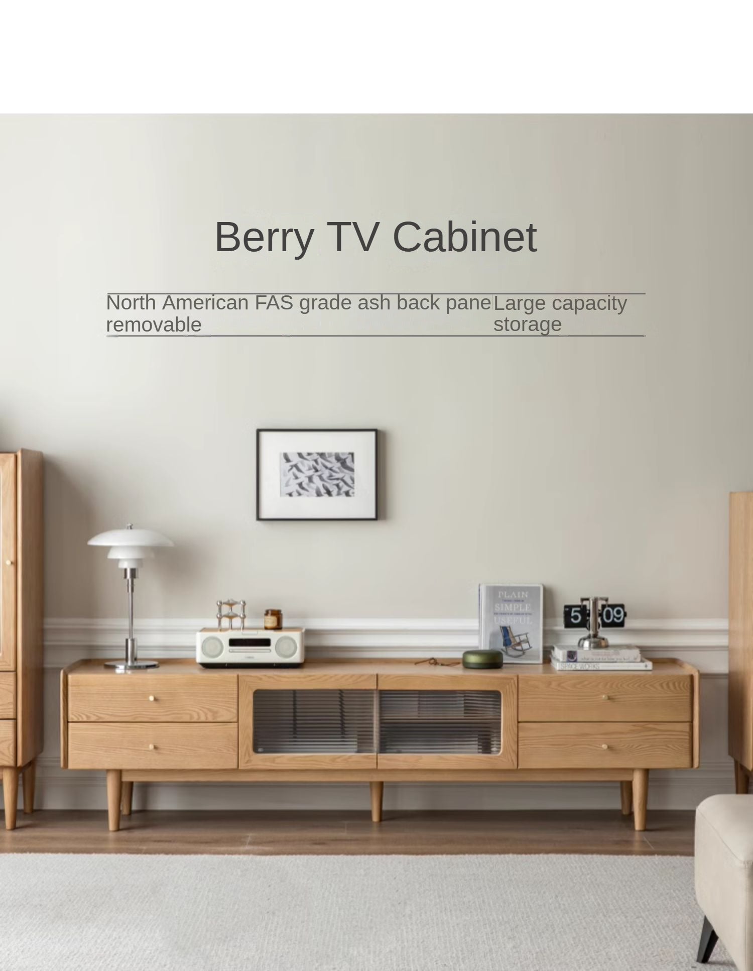 Ash Solid Wood Nordic White Wax TV Cabinet.