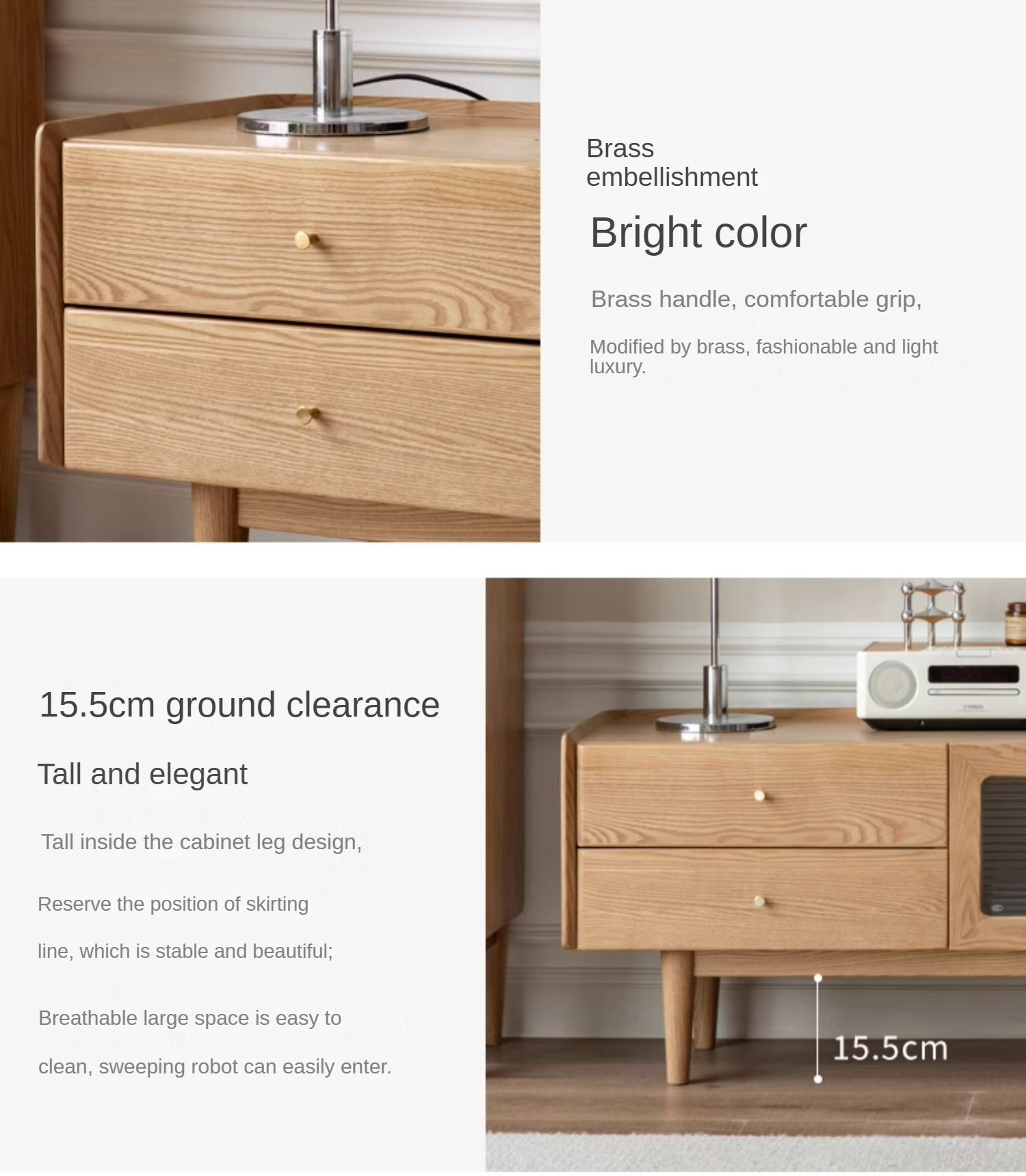 Ash Solid Wood Nordic White Wax TV Cabinet.