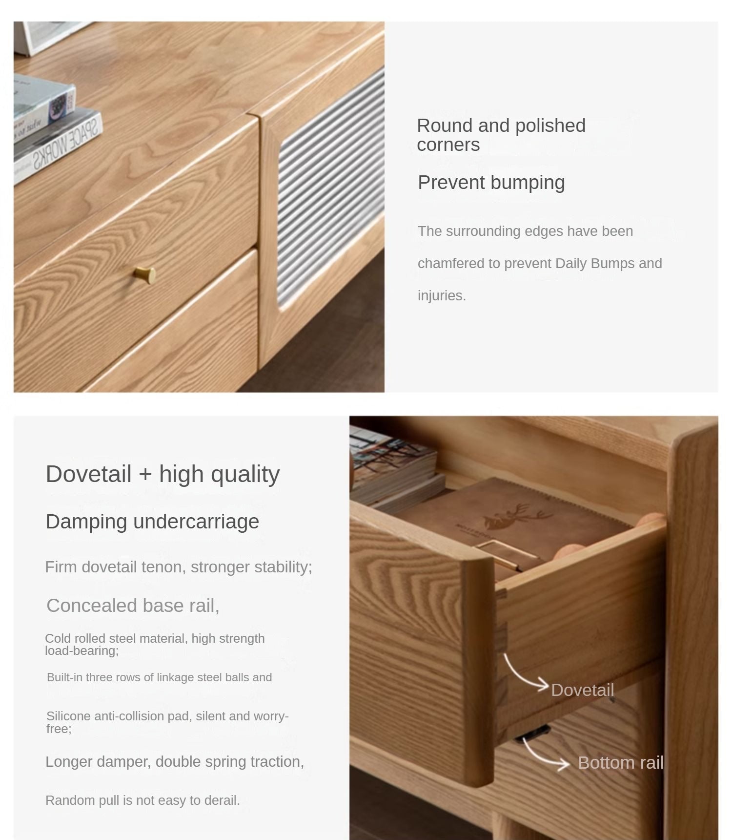 Ash Solid Wood Nordic White Wax TV Cabinet.