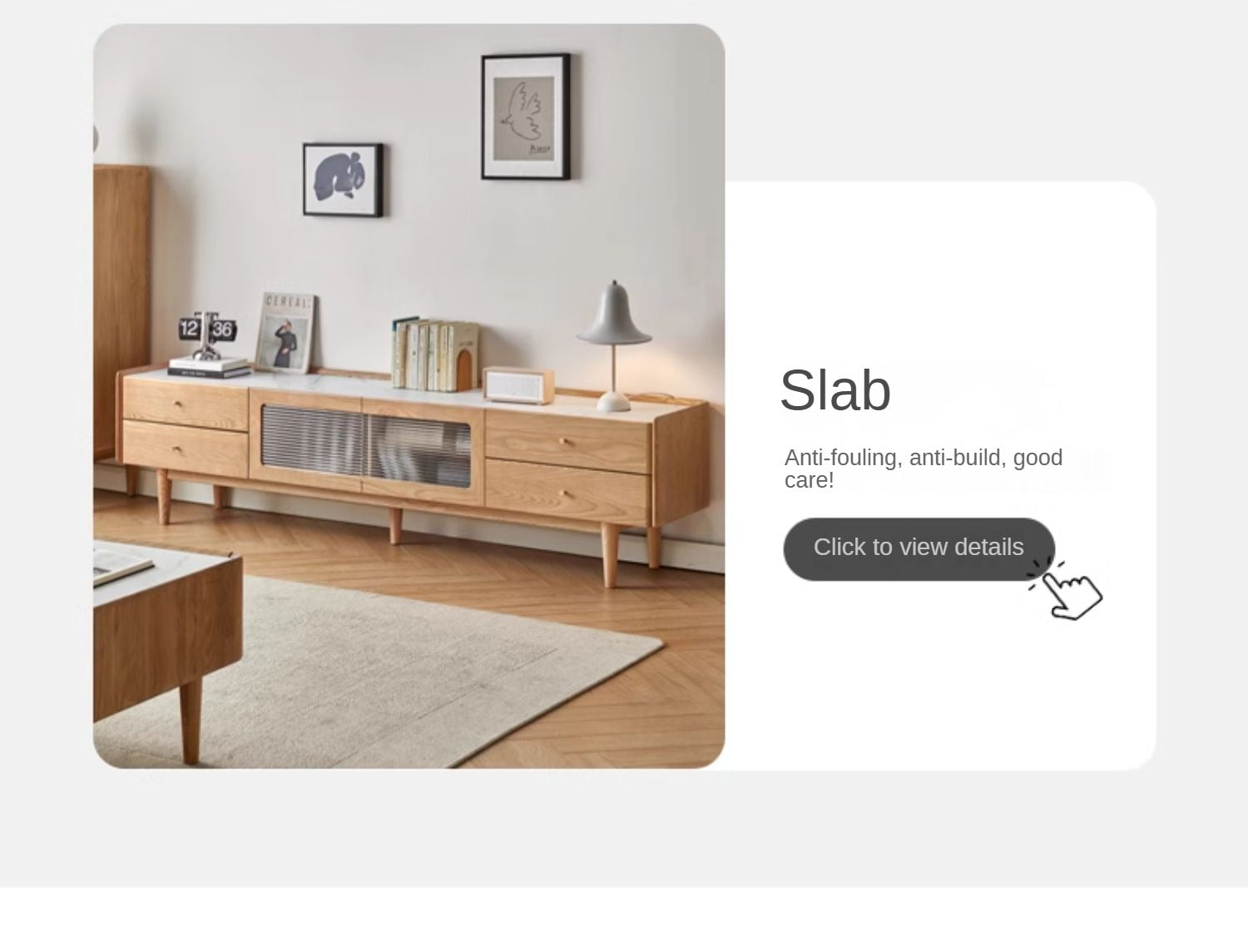 Ash Solid Wood Nordic White Wax TV Cabinet.