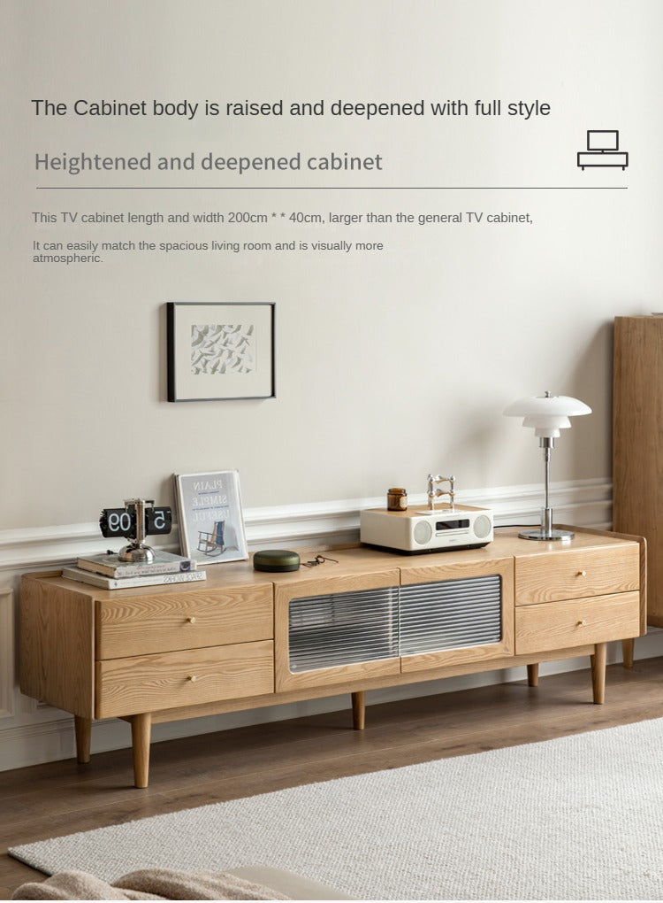 Ash Solid Wood Nordic White Wax TV Cabinet.