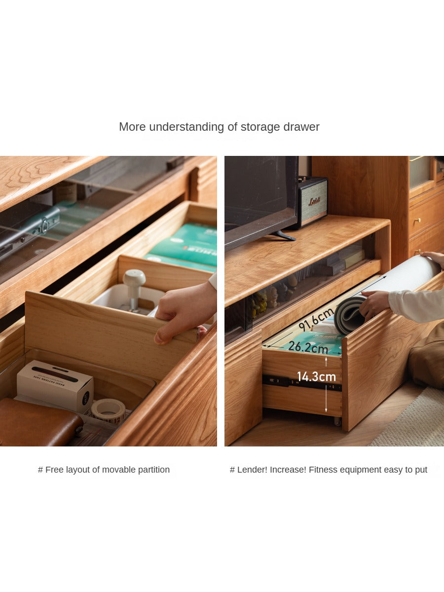 Cherry, Poplar Solid Wood Floor TV Cabinet.