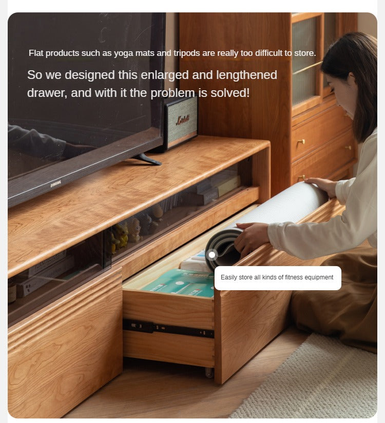 Cherry, Poplar Solid Wood Floor TV Cabinet.