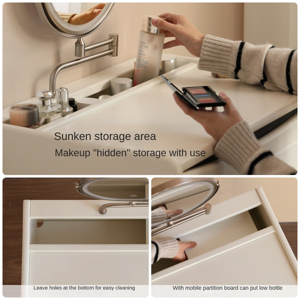 Solid Rubberwood Small White Vanity Table.