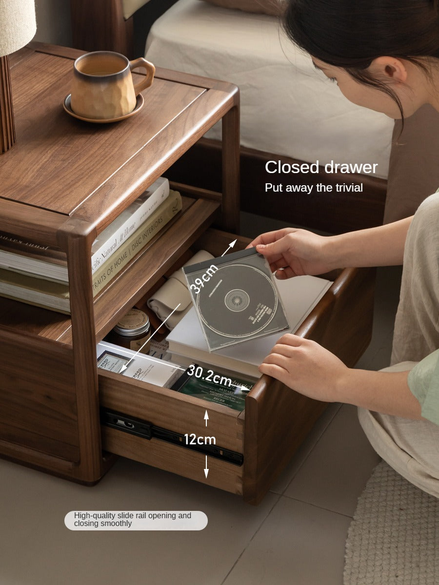 Black Walnut Solid Wood Locker Nightstand.