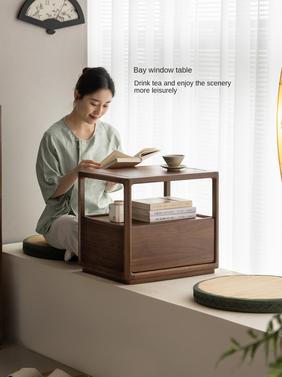 Black Walnut Solid Wood Locker Nightstand.