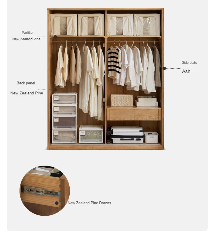 Ash Solid Wood Sliding Door Wardrobe.