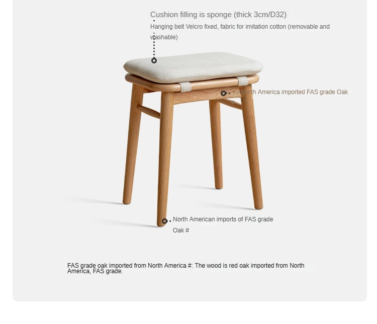 Black Walnut, Oak, Cherry, Sandalwood, Solid Rubberwood Light Luxury Makeup Stool