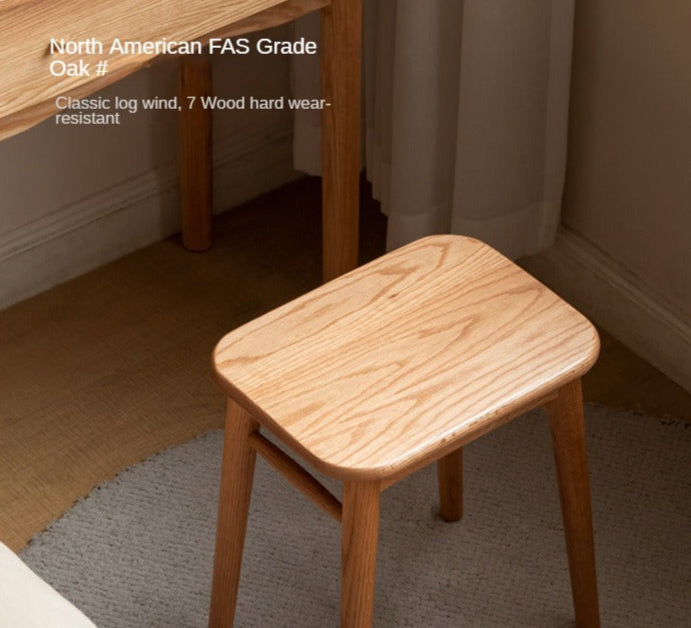 Black Walnut, Oak, Cherry, Sandalwood, Solid Rubberwood Light Luxury Makeup Stool