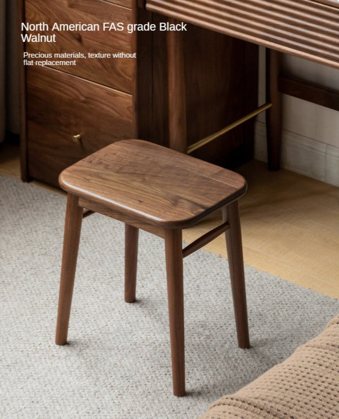 Black Walnut, Oak, Cherry, Sandalwood, Solid Rubberwood Light Luxury Makeup Stool