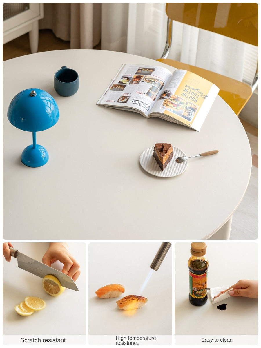 Poplar Solid Wood White Rock Board Round Dining Table