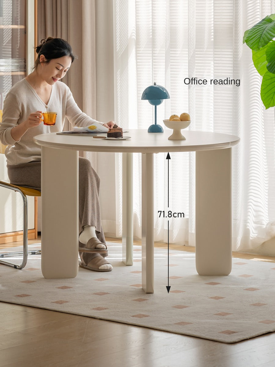 Poplar Solid Wood White Rock Board Round Dining Table