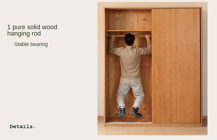 Cherry Wood Sliding Door Retro Wardrobe.