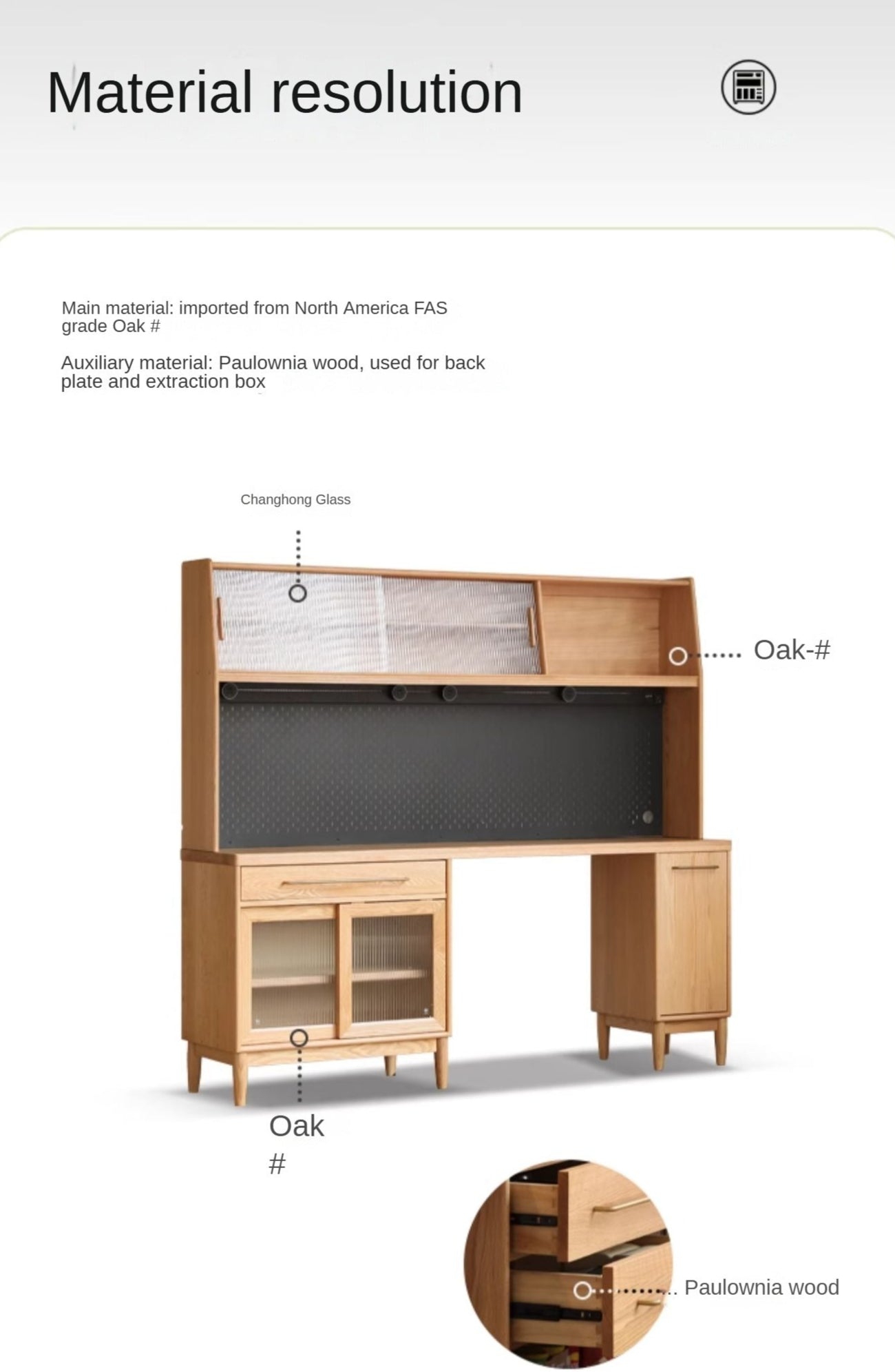 Oak Solid Wood Large Capacity Dining Sideboard