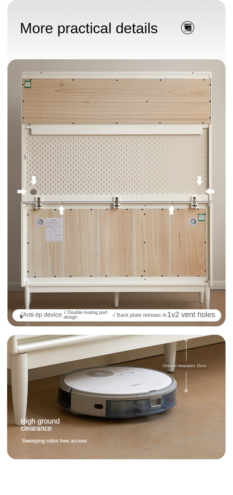 Poplar Solid Wood, Solid RubberWood French Cream Style Sideboard
