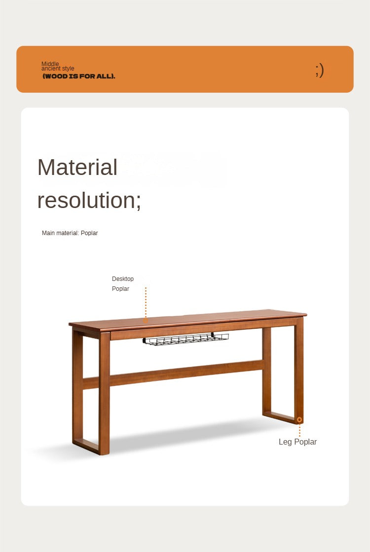 Poplar Solid Wood Narrow Office Desk.