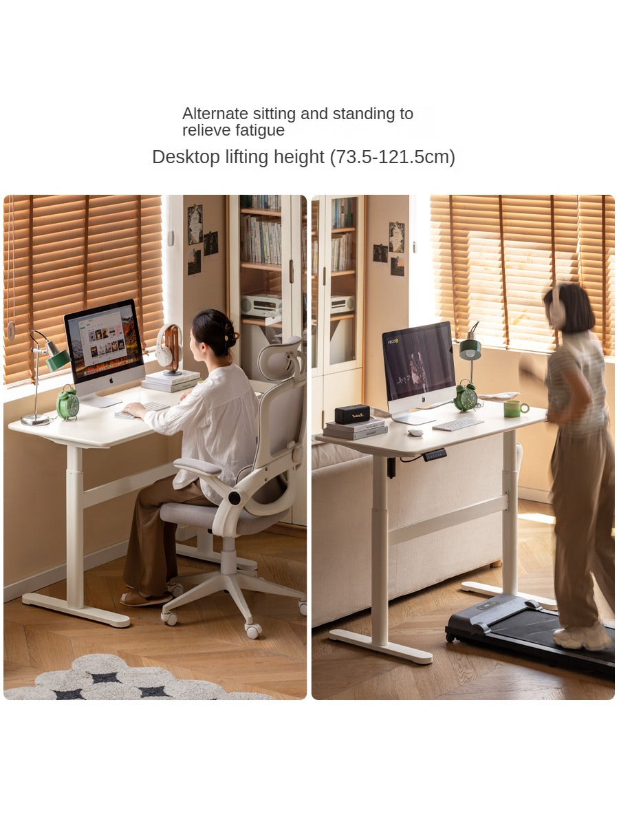 Solid Rubberwood White Cream Style Electric Lift Desk.