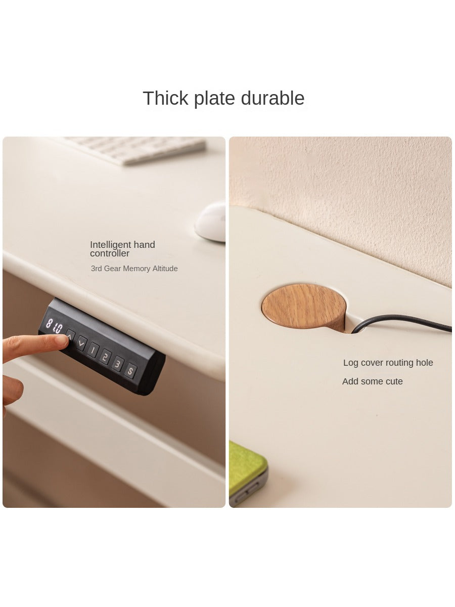 Solid Rubberwood White Cream Style Electric Lift Desk.