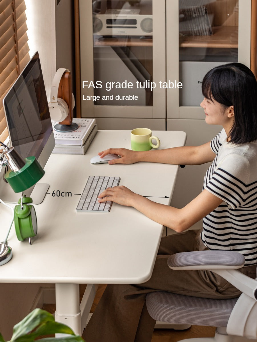 Solid Rubberwood White Cream Style Electric Lift Desk.