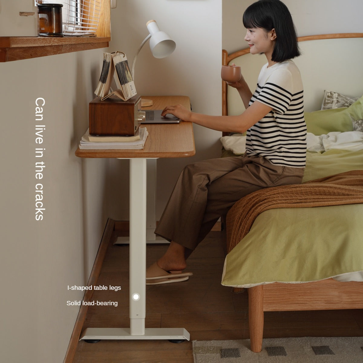 Oak Solid Wood Electric Lift Narrow Long Desk