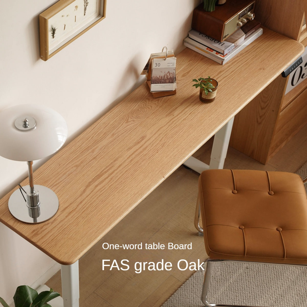 Oak Solid Wood Electric Lift Narrow Long Desk