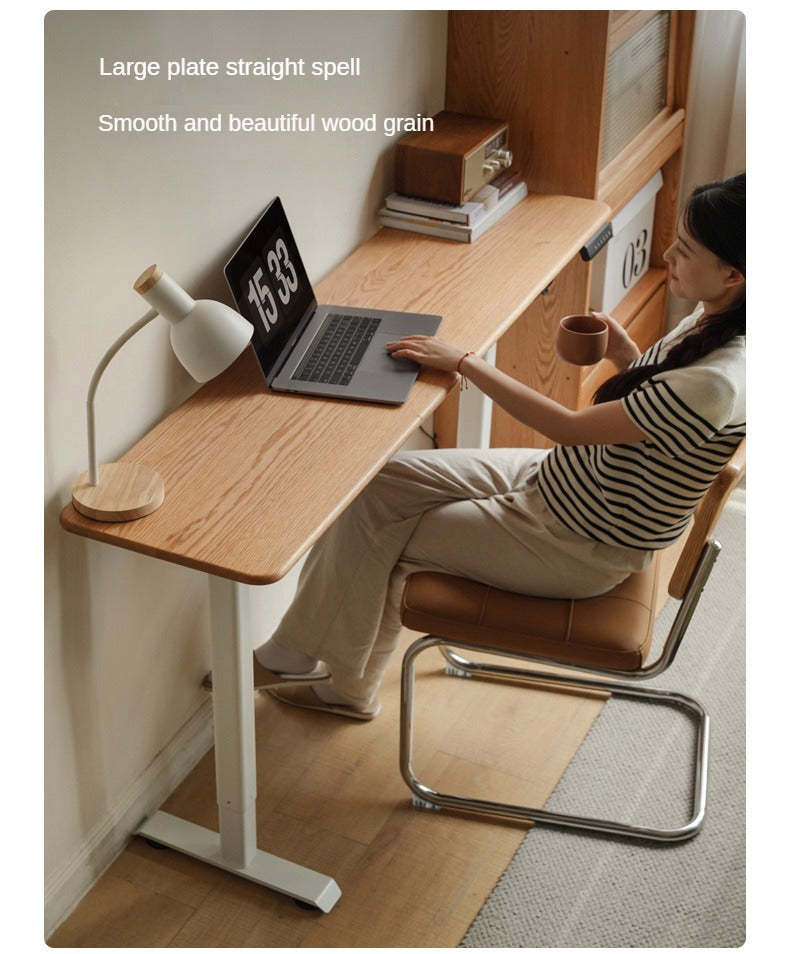 Oak Solid Wood Electric Lift Narrow Long Desk