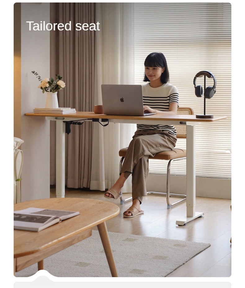 Oak Solid Wood Electric Lift Narrow Long Desk