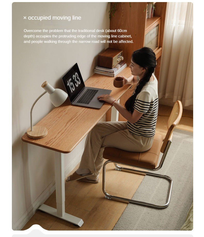 Oak Solid Wood Electric Lift Narrow Long Desk