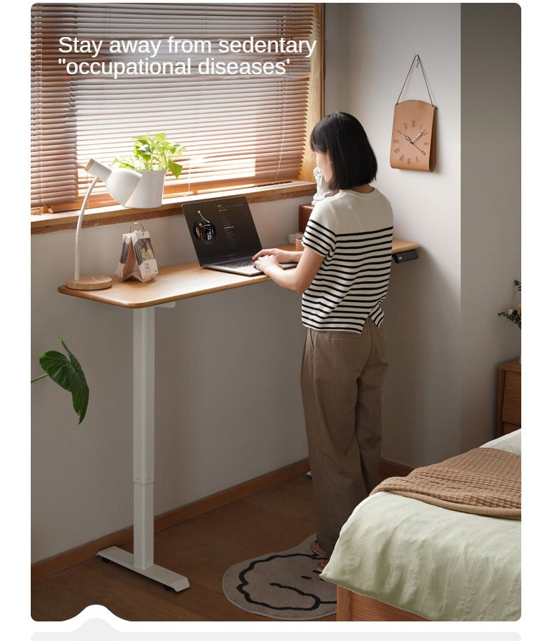 Oak Solid Wood Electric Lift Narrow Long Desk