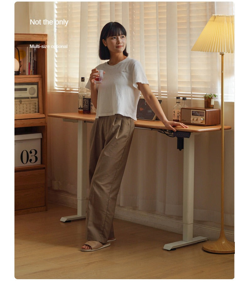 Oak Solid Wood Electric Lift Narrow Long Desk