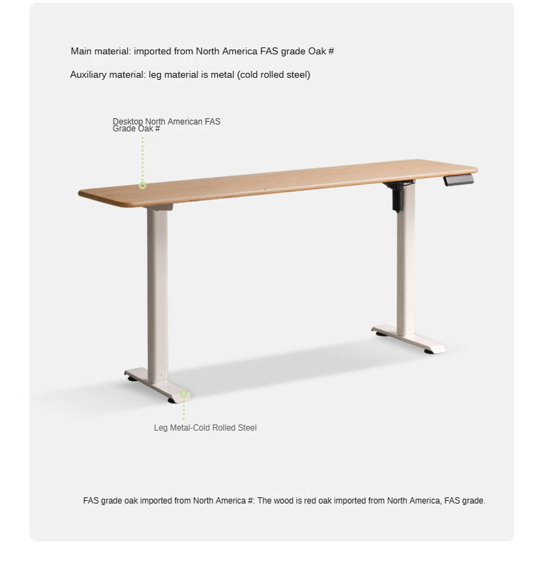 Oak Solid Wood Electric Lift Narrow Long Desk