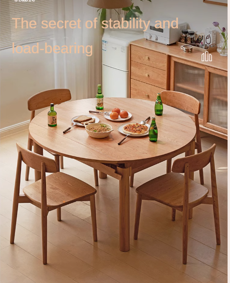 Cherry Solid Wood Retractable Folding Round Table