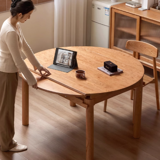 Cherry Solid Wood Retractable Folding Round Table