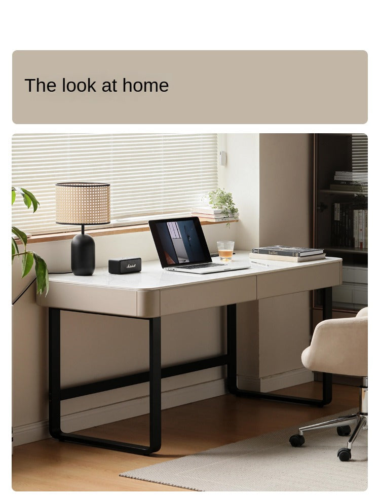 Poplar Solid Wood Modern Rock Board Computer Desk
