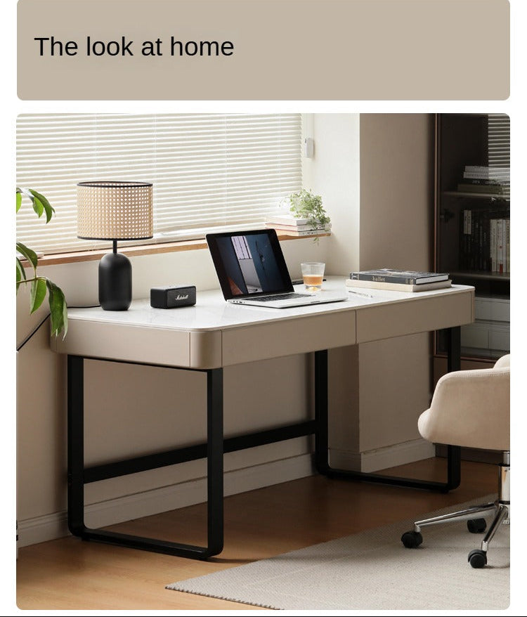 Tulipwood Solid Wood, Solid RubberWood Modern Rock Board Computer Desk